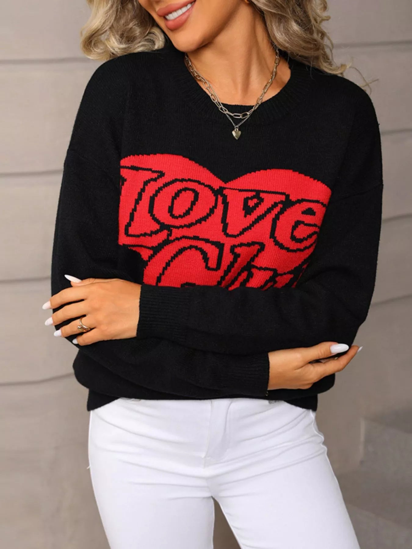Valentines Day Love Club Heart Graphic Sweater in Black for Women