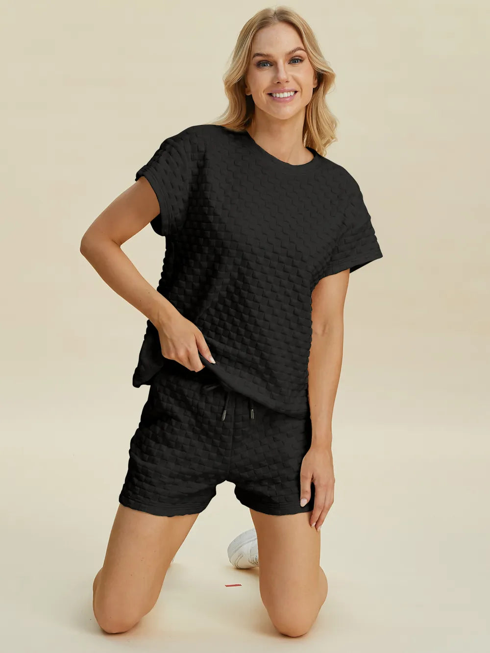 Plus Size Texture T-Shirt and Shorts Set for Women