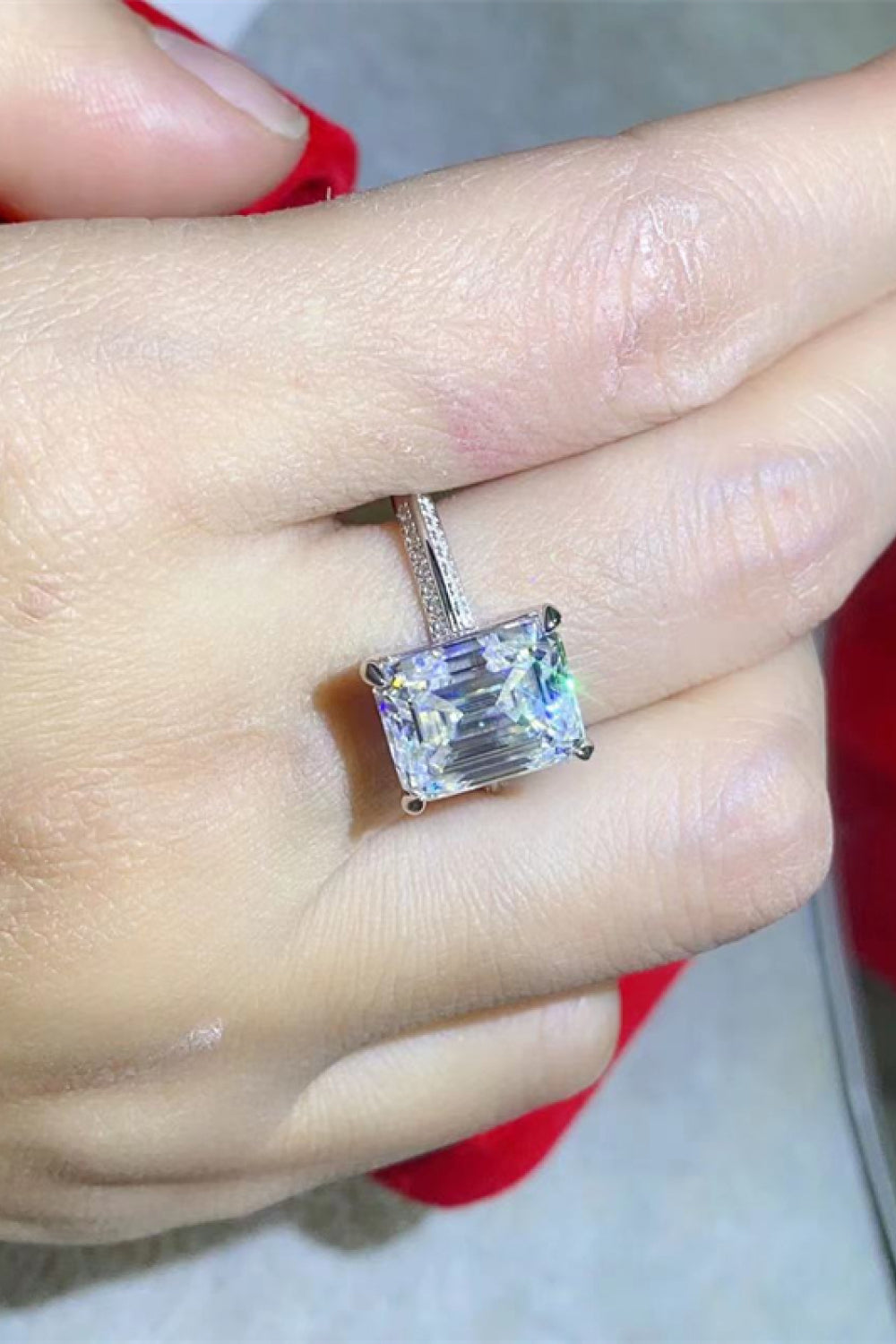 5 Carat Moissanite Platinum-Plated Ring in Silver for Women