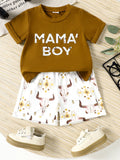 Mama Boy Graphic Casual Tee and Shorts Set in Caramel for Boys