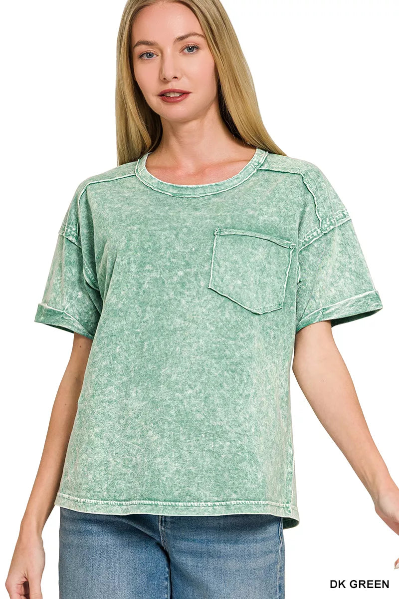 Halo Snow Washed Exposed Seam Top & Shorts Set in Dark Green for Women