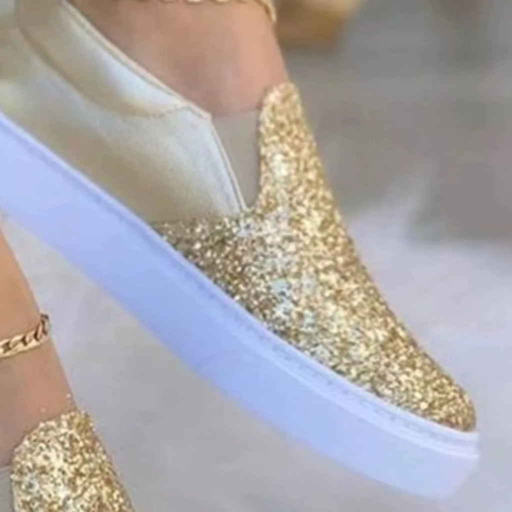 Sequin Round Toe Platform Slip-Ons in Black for Women