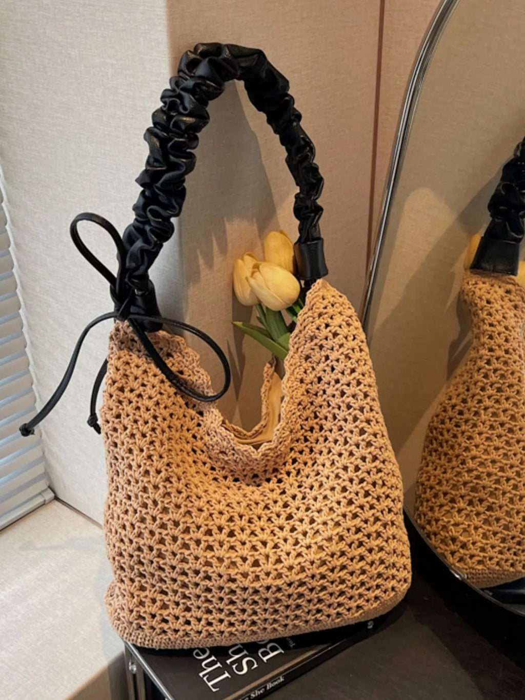 Crochet Shoulder Bag with Ruched Handle for Women
