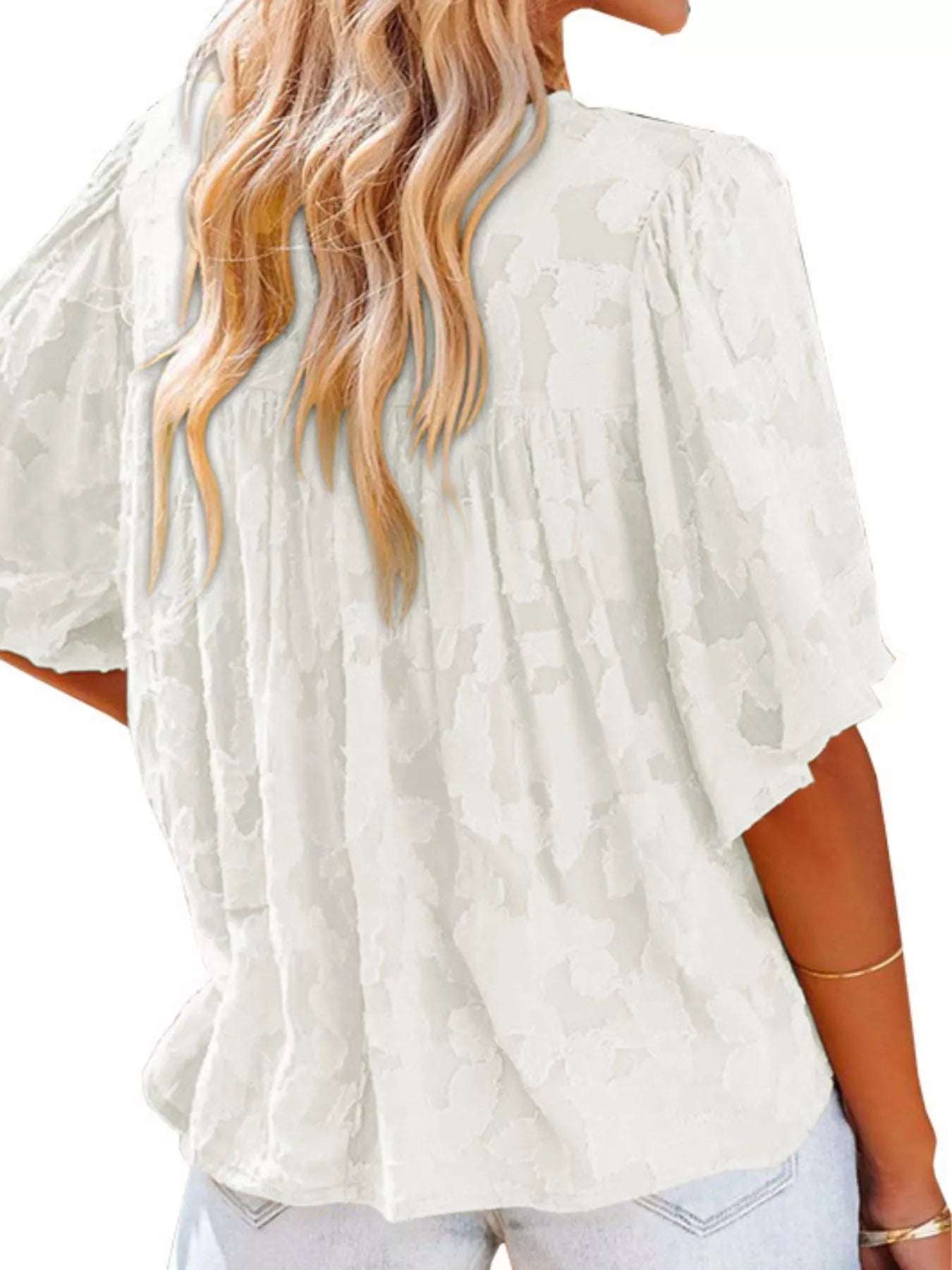 Textured V-Neck Button-Down Shirt Plus Size in Brown for Women