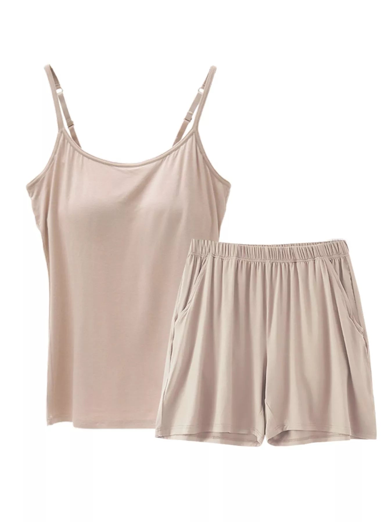 Plus Size Modal Adjustable Strap Padded Cami and Shorts Set in Dark Gray for Women