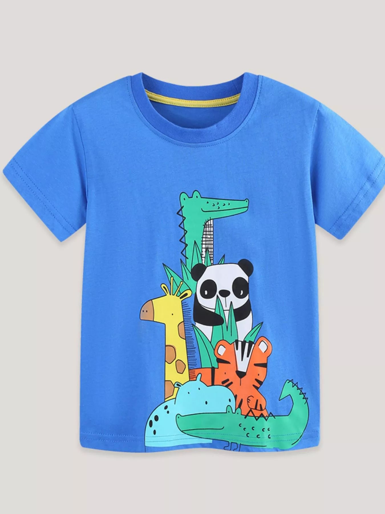 Animal Print Crew Neck T-Shirt in Blue for Boys