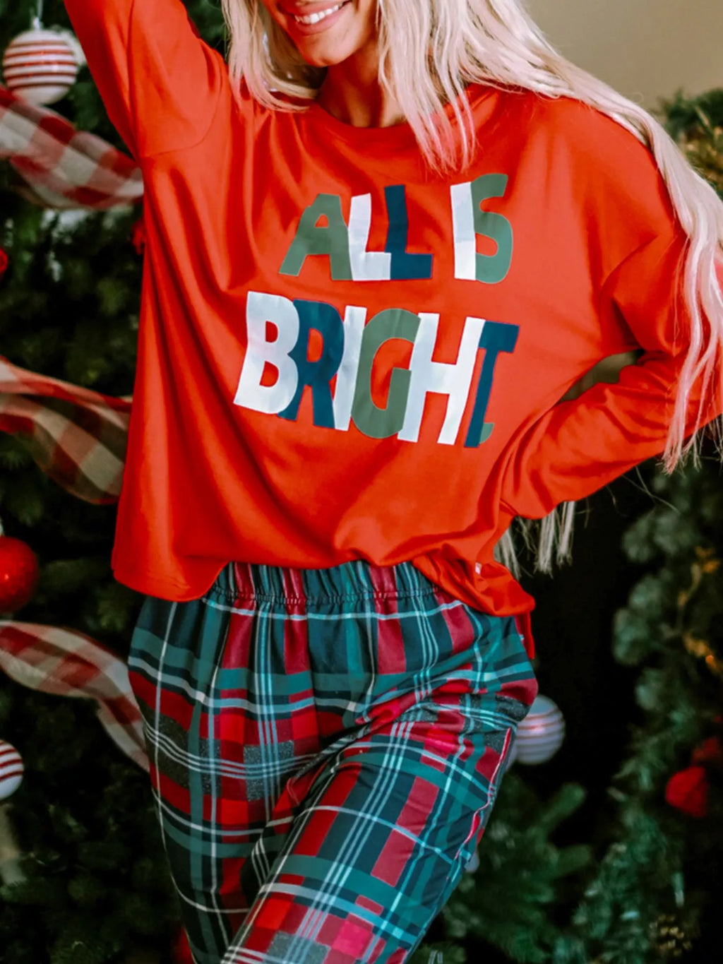 All Is Graphic Christmas Plaid Pajamas Set in Red for Women