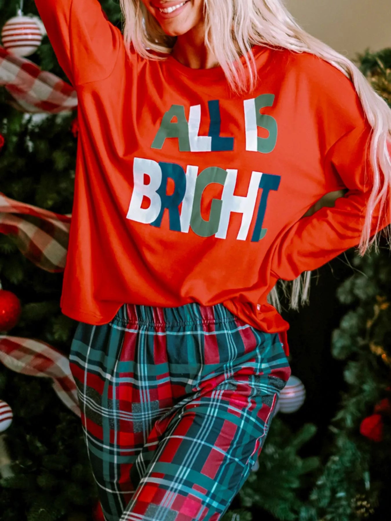All Is Graphic Christmas Plaid Pajamas Set in Red for Women