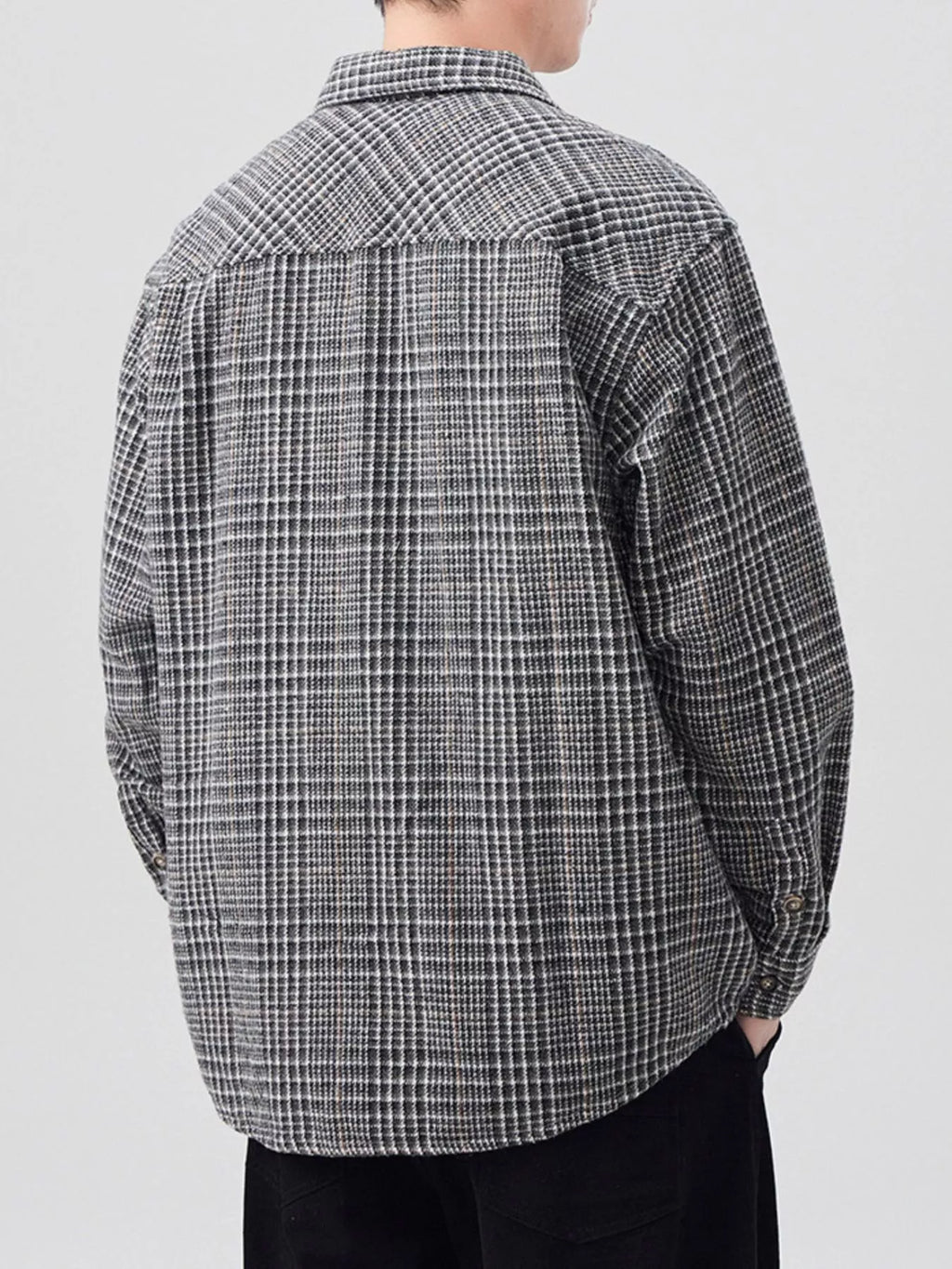 Plus Size Plaid Button Up Long Sleeve Shirt in Coffee Color in Black for Men