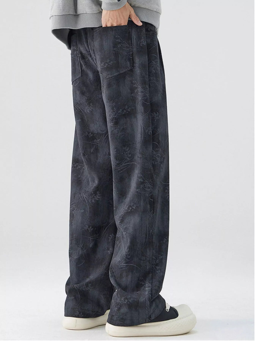 Wide-Leg Relaxed Fit Pants Plus Size in Black for Men