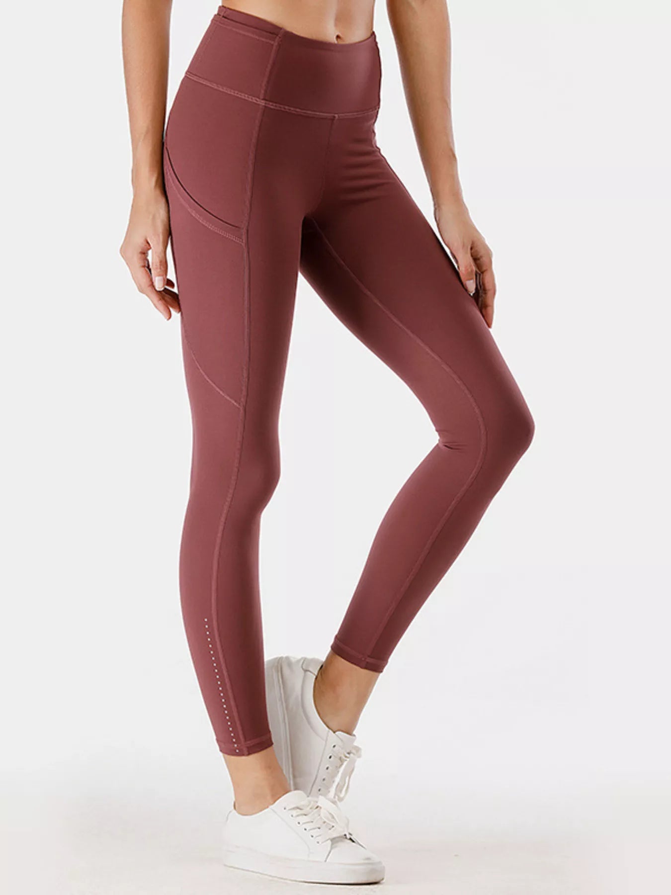 High-Waisted Active Leggings with Pockets Plus Size in Dusty Pink for Women