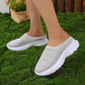 Breathable Mesh Round Toe Slip-Ons in Grey for Women