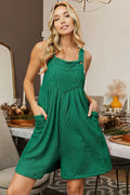Crinkle Rib Textured Wide Leg Shortalls in Jade for Women