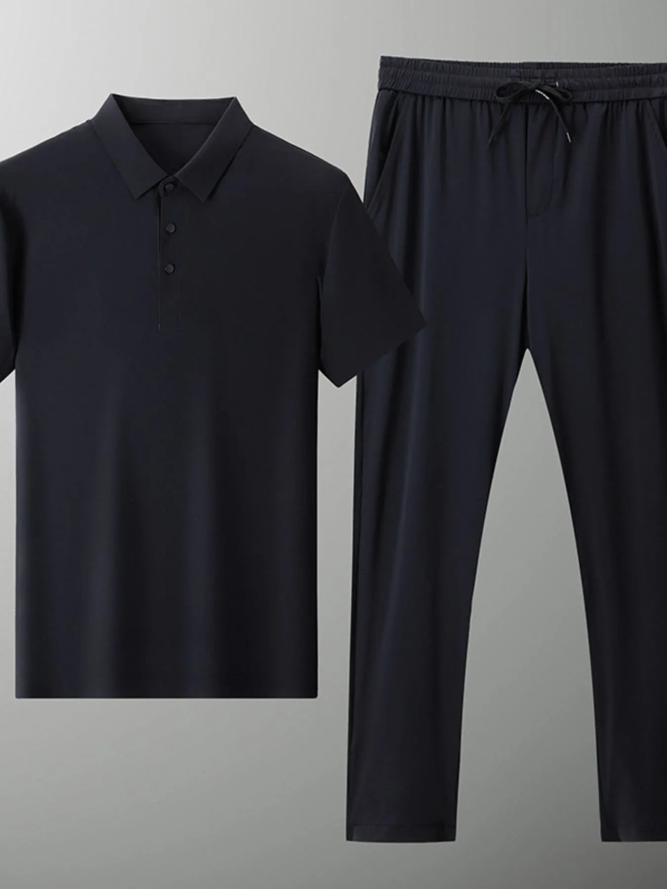 Button Detail Short Sleeve Polo Plus Size in Grey for Men