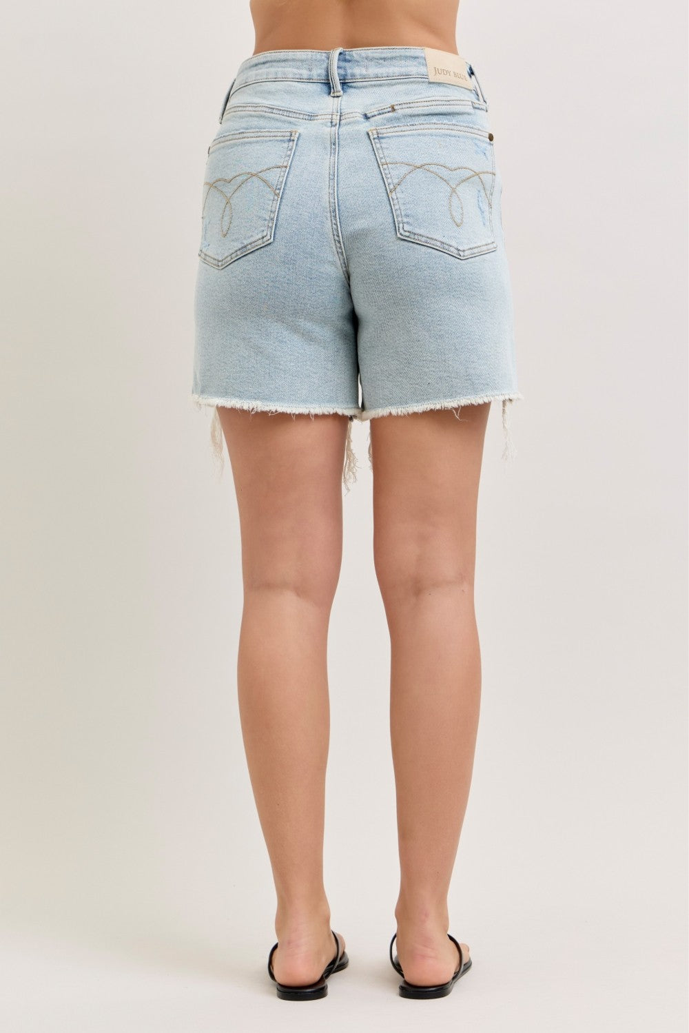 High-Waisted Rigid Magic Dad Short Wwith Cell Phone Back Pockets for Women