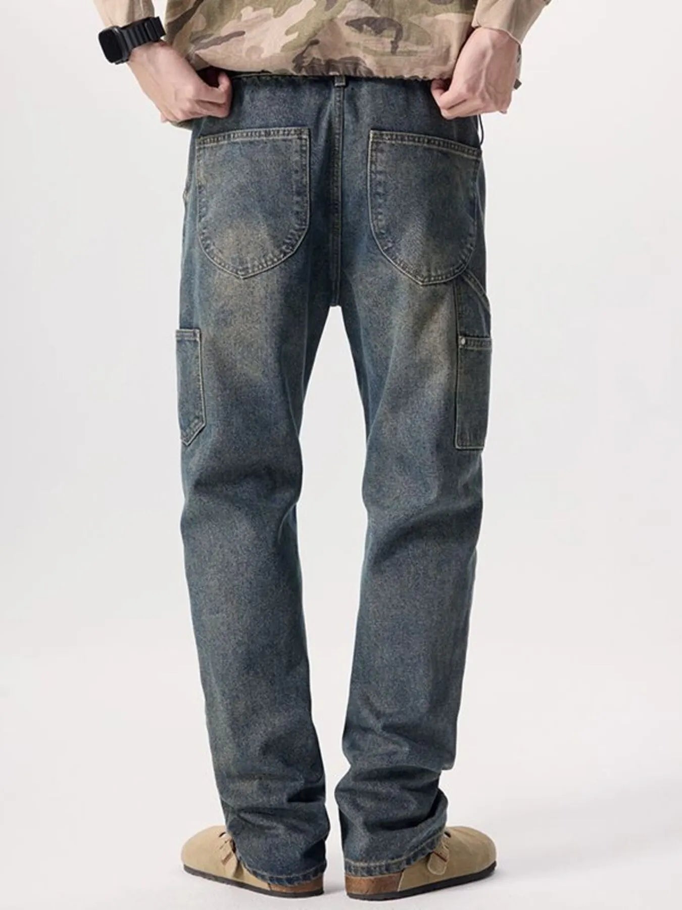 Vintage Wash Wide Leg Jeans in French Blue for Men
