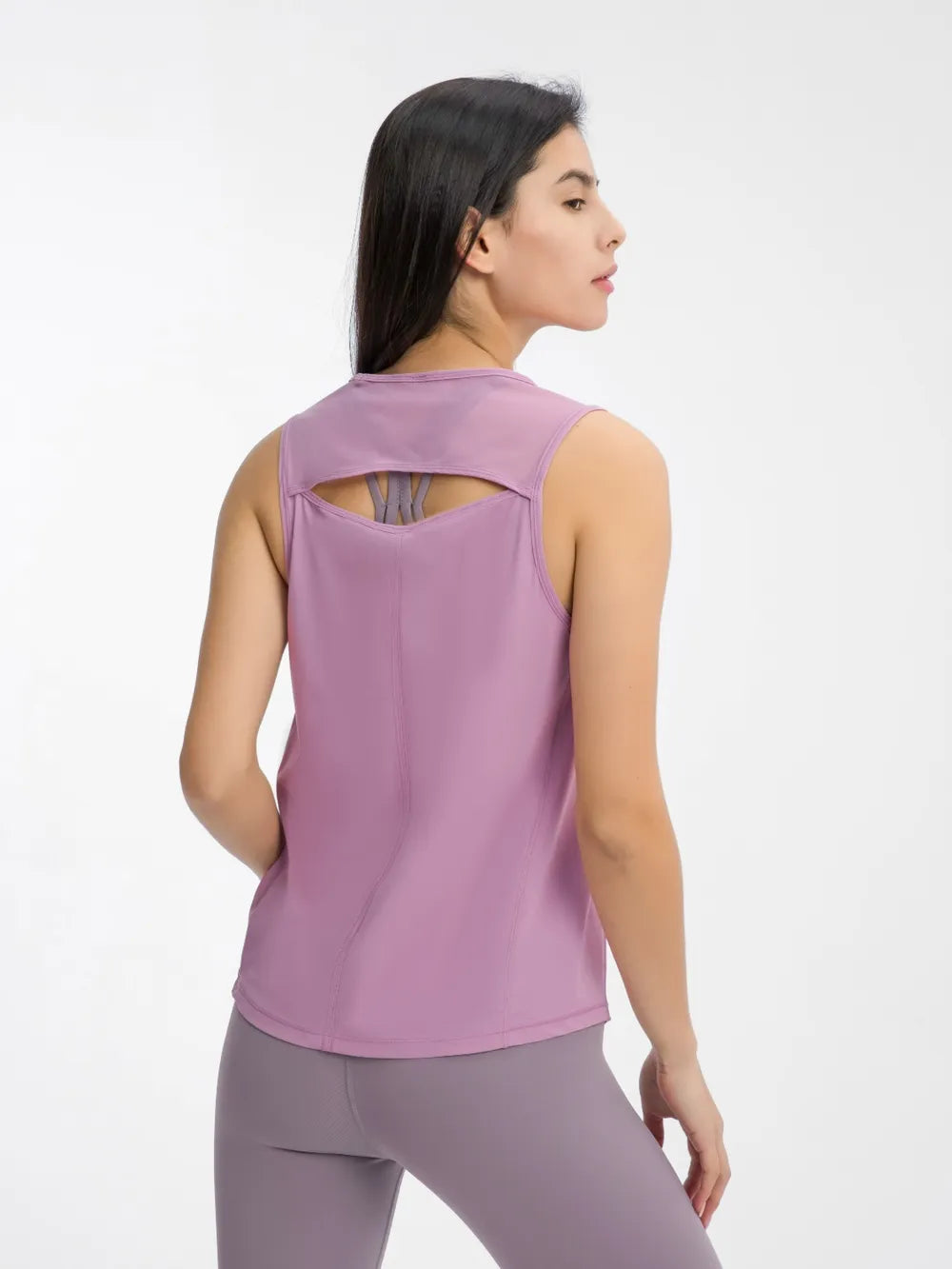 Cutout Back Round Neck Active Tank in Baby Blue for Women