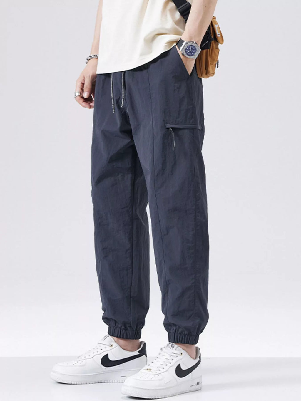 Plus Size Loose Fit Drawstring Joggers in Navy for Men