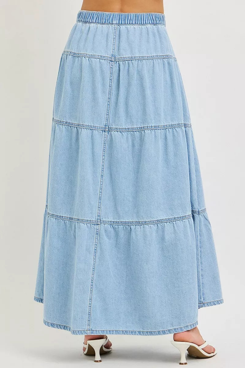 High Rise Ruffle Long Skirts in Light for Women