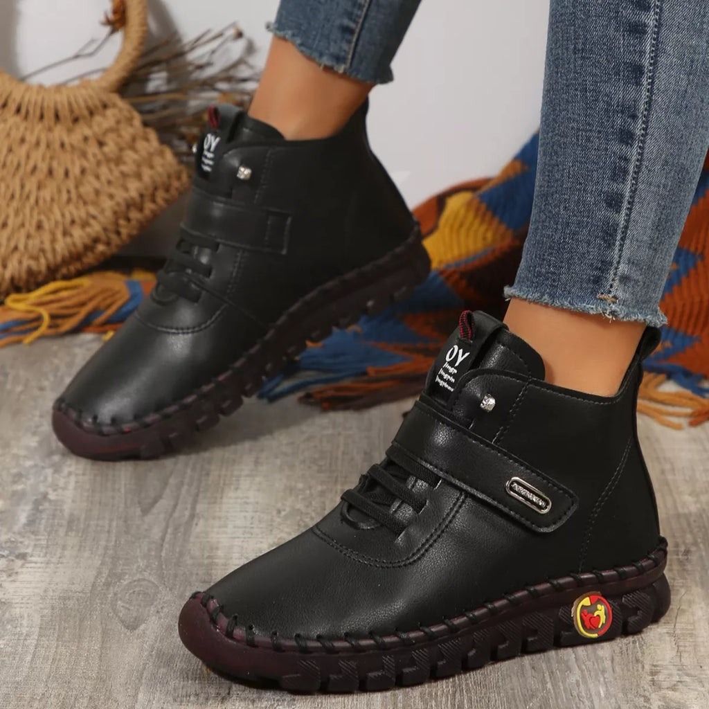 Lace Up Platform Ankle Boots in Black for Women