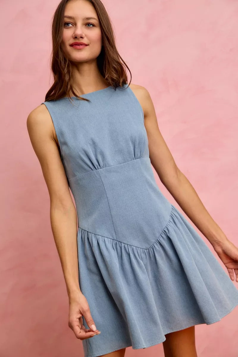Fit and Flare Sleeveless Denim Mini Dress for Women