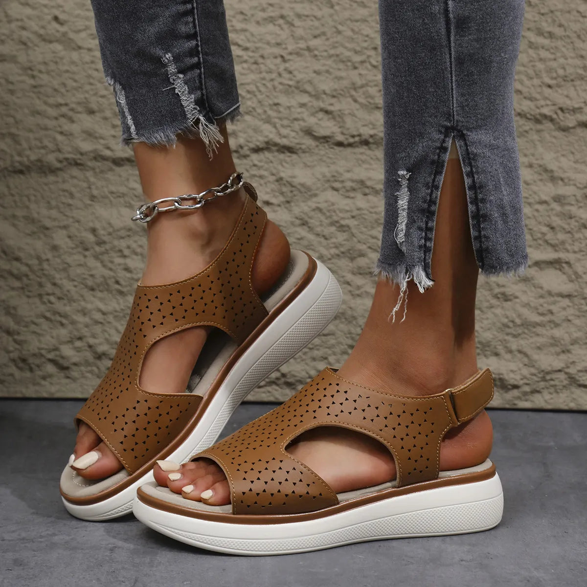 Cutout Platform Sandals in Black for Women