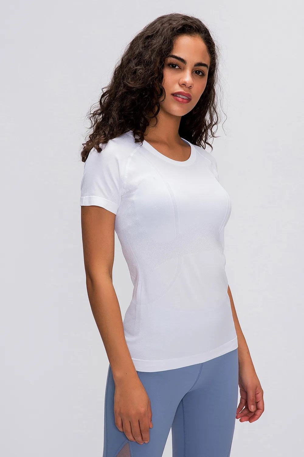 Round Neck Short Sleeve Active T-Shirt in Black in Dusty Pink for Women