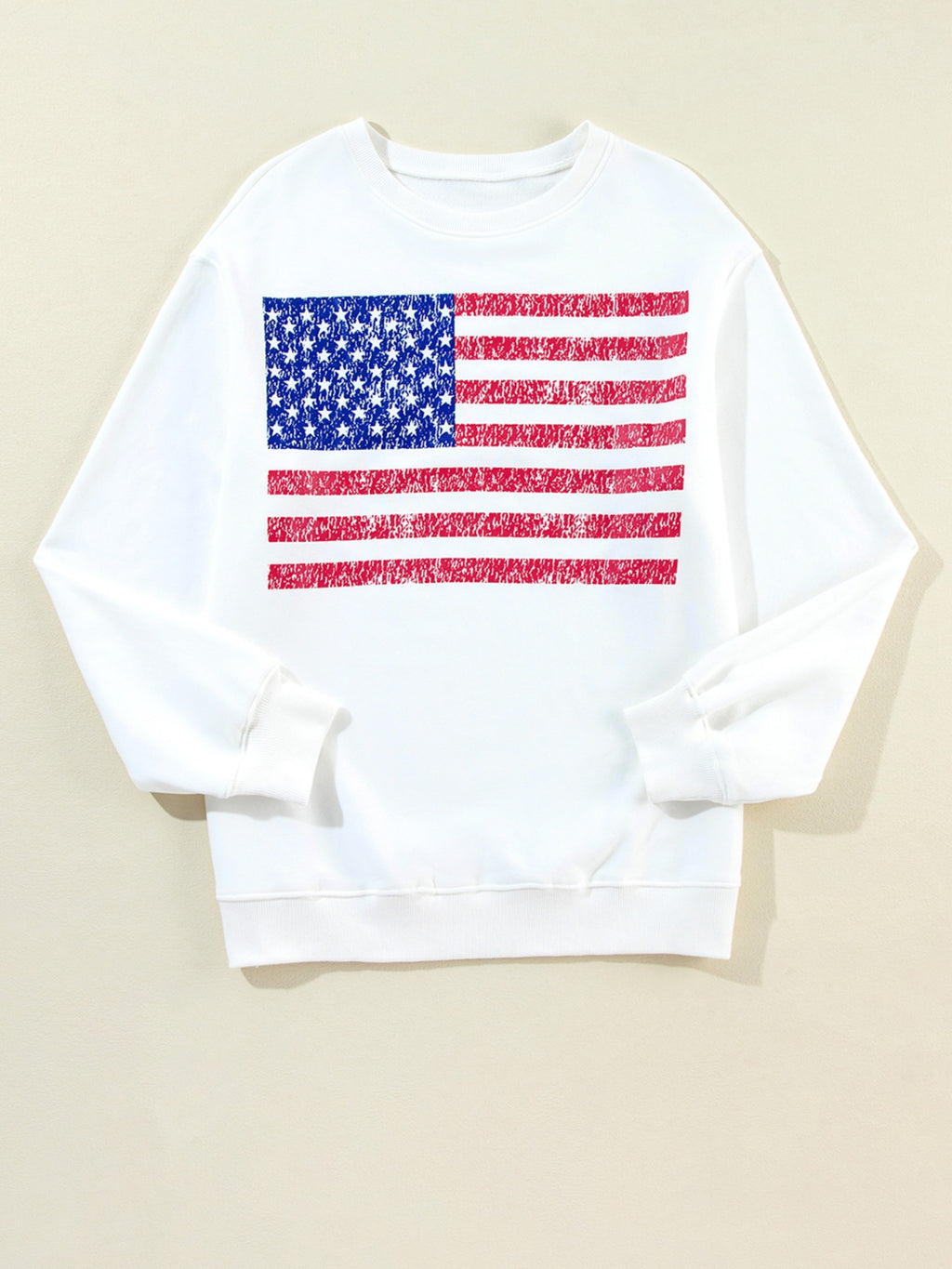 American Flag Round Neck Casual Sweatshirt in White for Women
