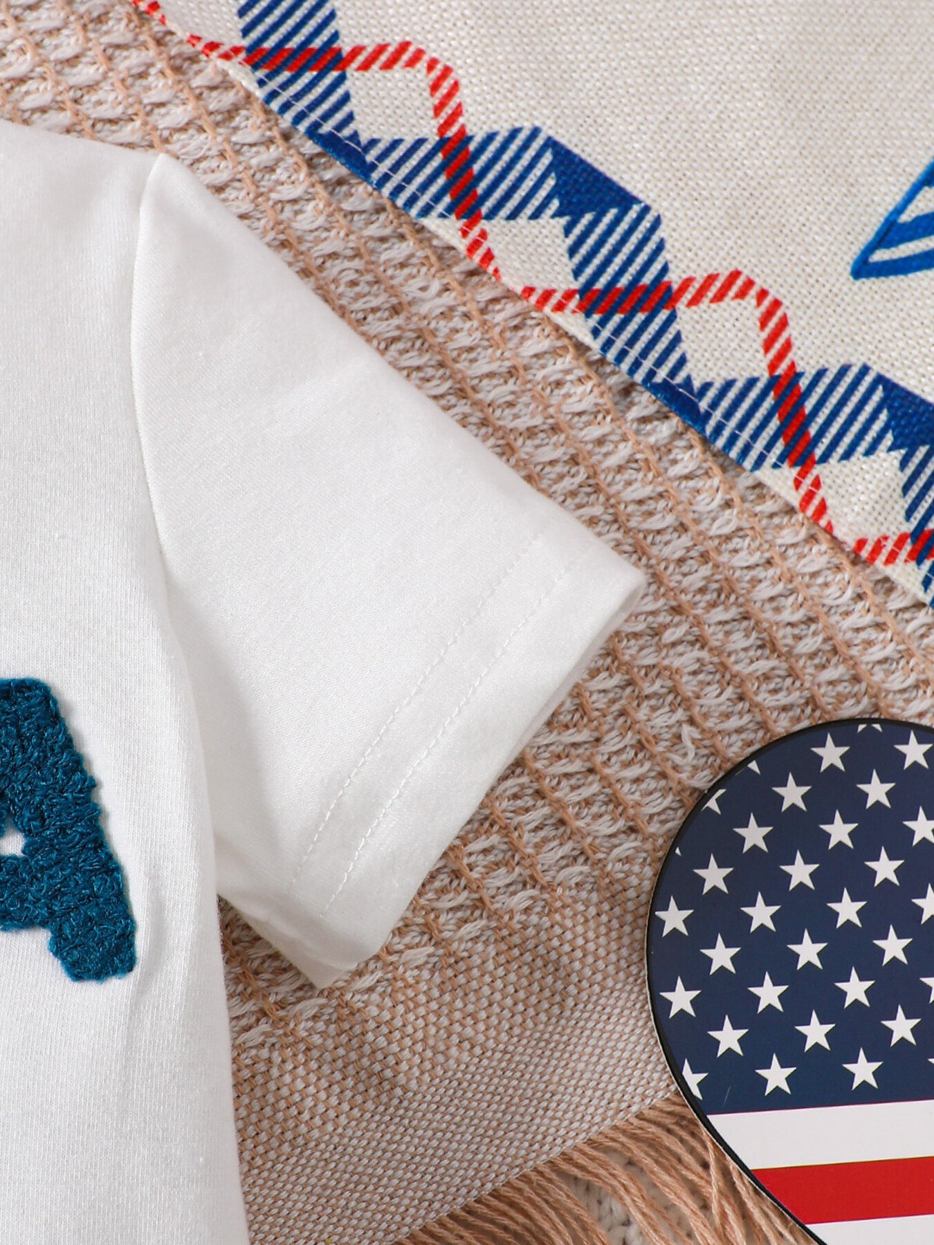 Patriotic USA Tee & Star Print Shorts Set in White for Boys