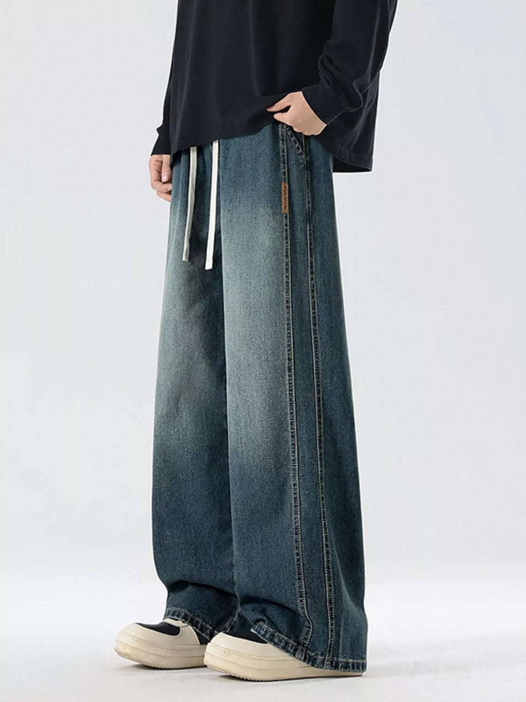 Wash Wide Leg Jeans Plus Size in Classic in Light Blue for Men