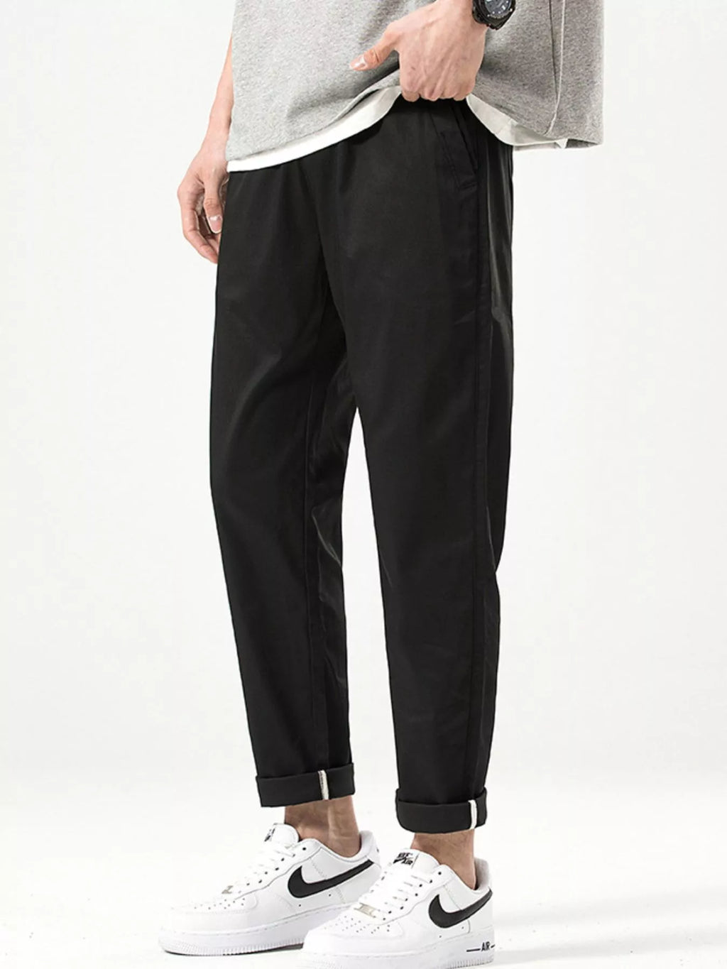 Casual Straight-Leg Cropped Pants in Khaki for Men