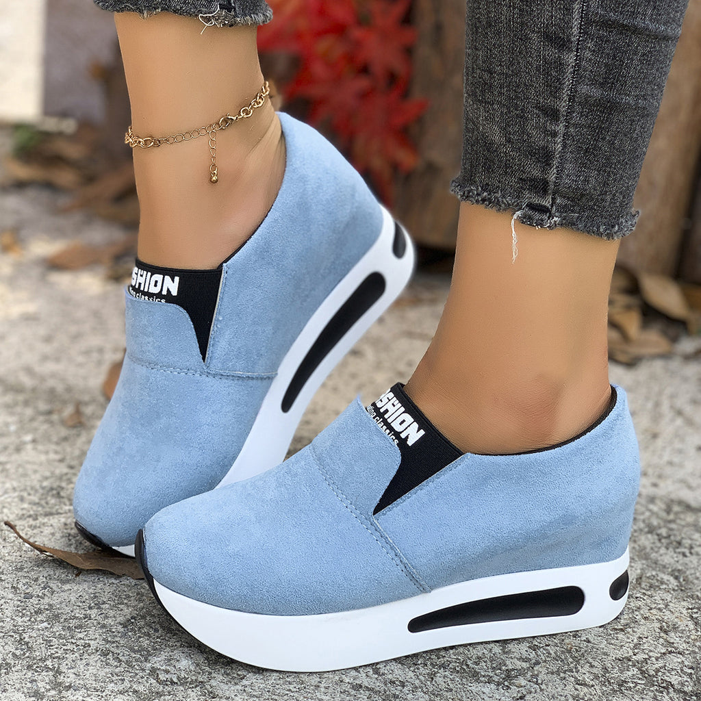 Round Toe Platform Slip-Ons in Green for Women