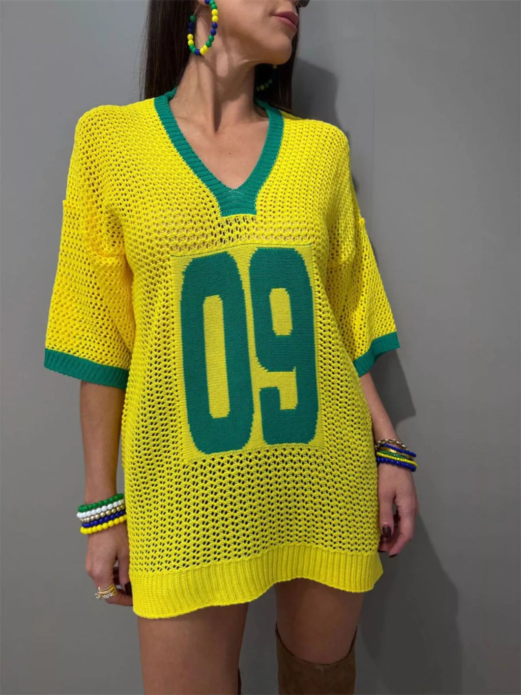 World Cup V-Neck Oversize Sweater in Yellow for Women