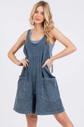 Low Scoop Neck Tank Washed French Terry Romper in Navy for Women
