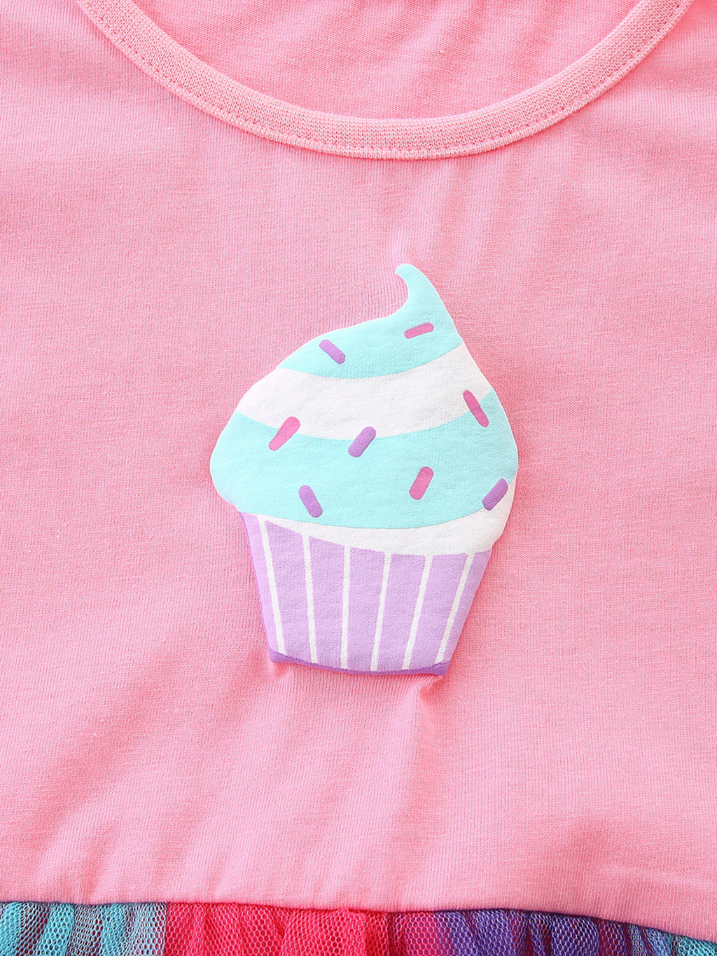 Cupcake Graphic Rainbow Tulle Dress in Fuchsia Pink for Girls