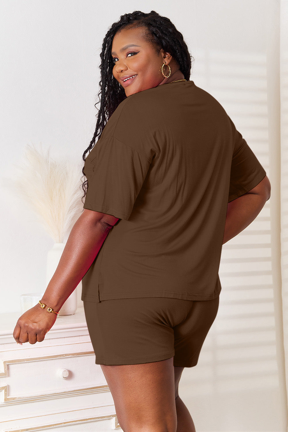 Plus Size Soft Rayon Half Sleeve Top and Shorts Set in Hot Pink for Women