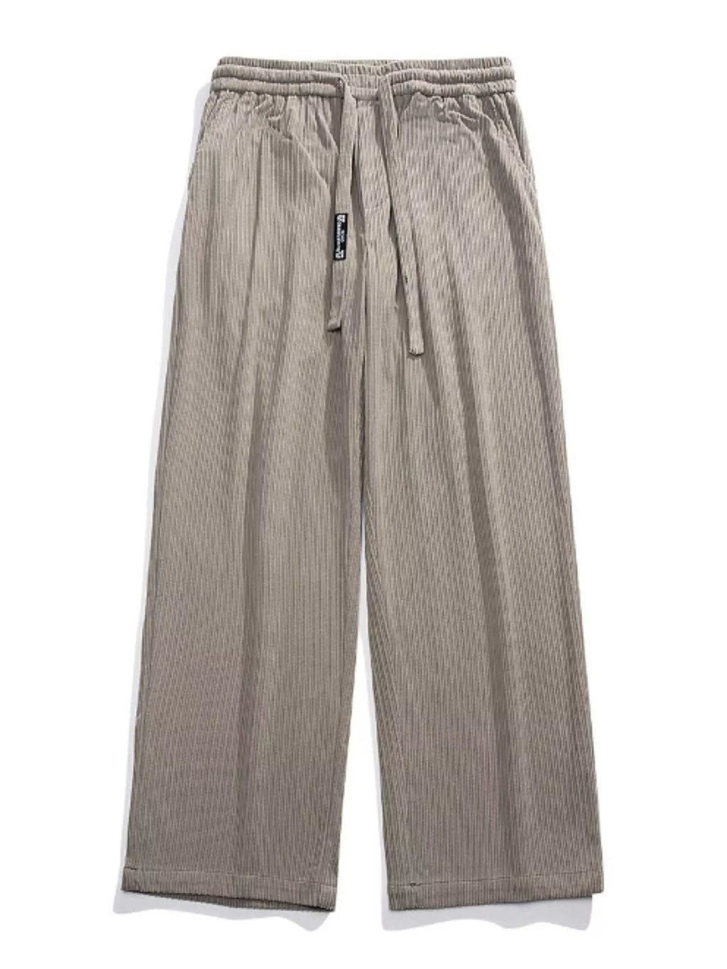 Plus Size Corduroy Wide Leg Drawstring Pants in Gray for Men