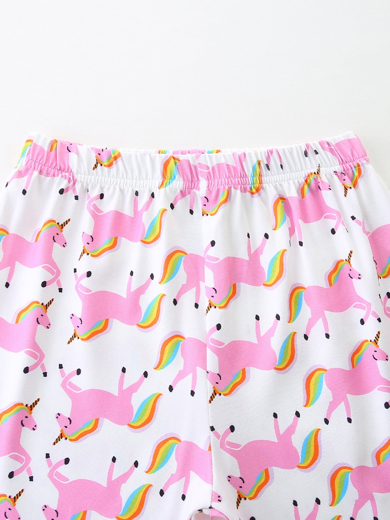 Unicorn Print Short Sleeve Tee and Shorts Set in Blush Pink for Girls