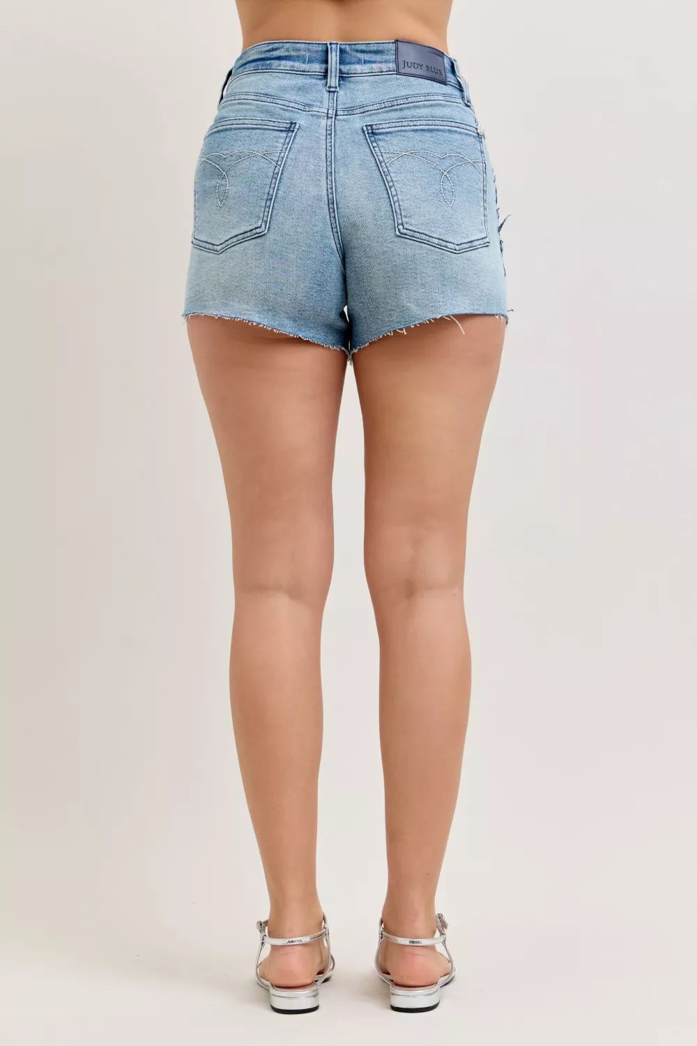 High Waist Rigid Magic Cut Off Denim Shorts with Raw Side Seams for Women