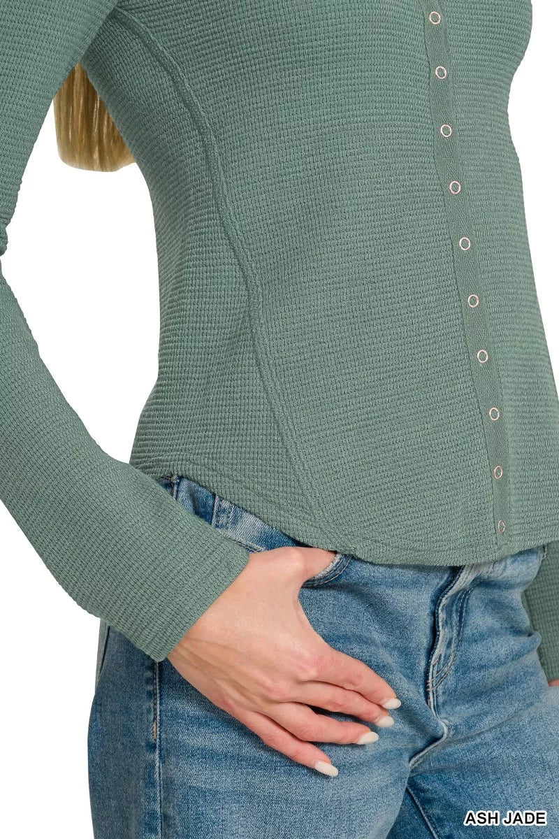 Double Knit Snap Button Shirts in Jade Green for Women