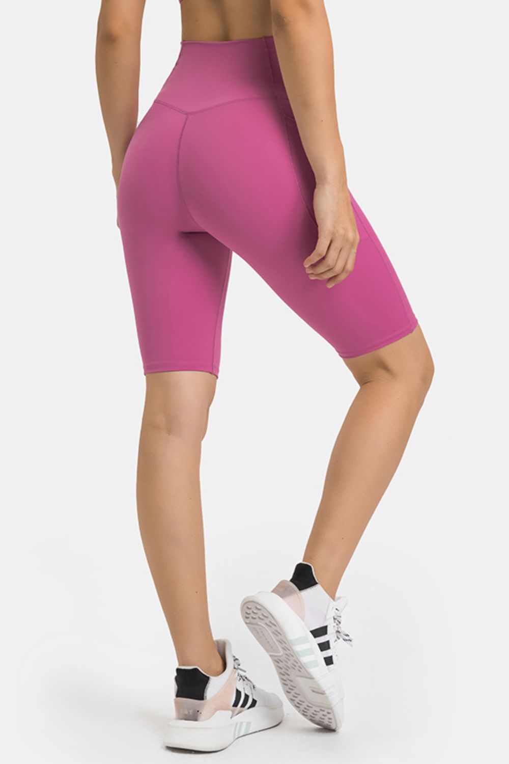 High Waist Biker Shorts with Pockets in Hot Pink for Women
