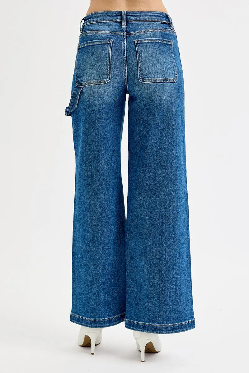 High Rise Wide Leg Patch Detailed Jeans Plus Size in Dark for Women
