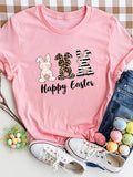 Happy Easter Round Neck Short Sleeve T-Shirt in Blush Pink for Women