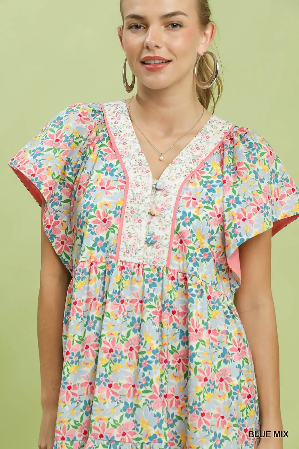 Mix Floral Tiered Mini Dress with Side Pockets for Women