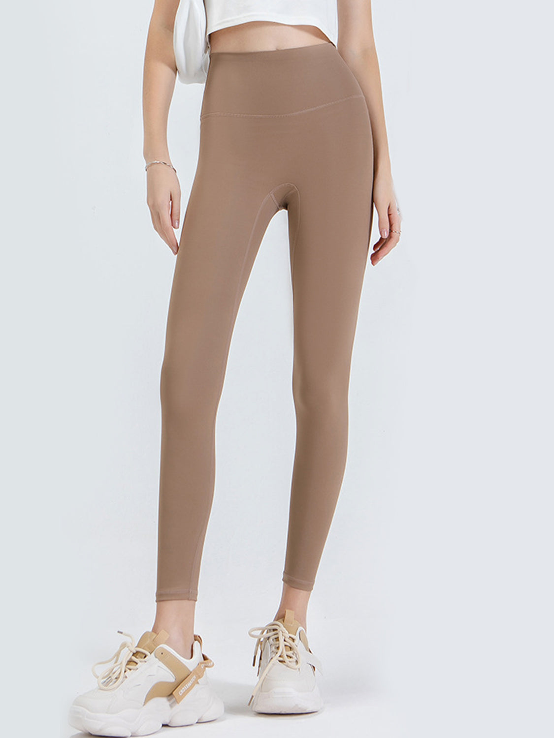 Wide Waistband Sports Leggings in Mocha in Charcoal for Women
