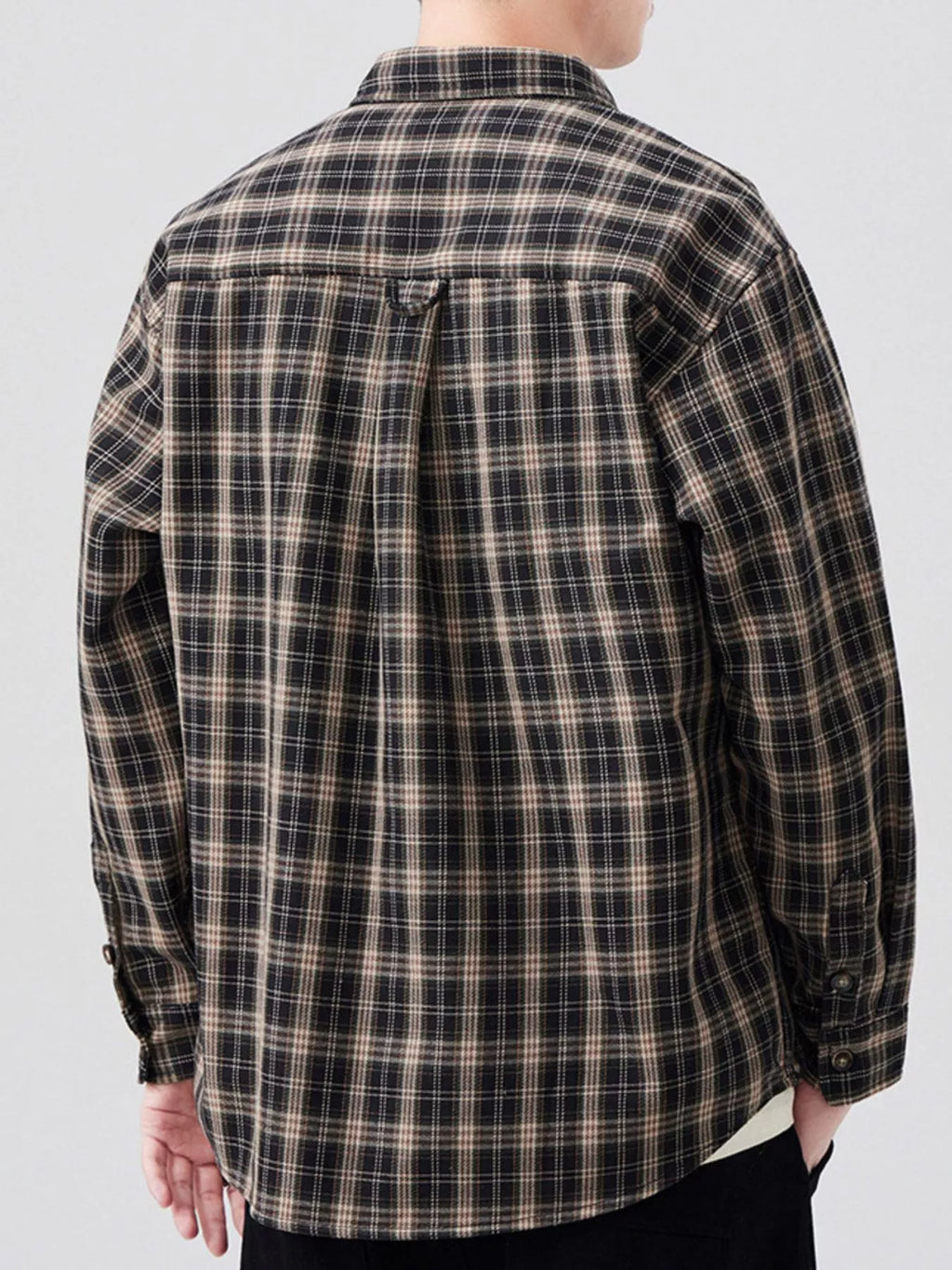 Plus Size Casual Plaid Long Sleeve Shirt in Brown for Men