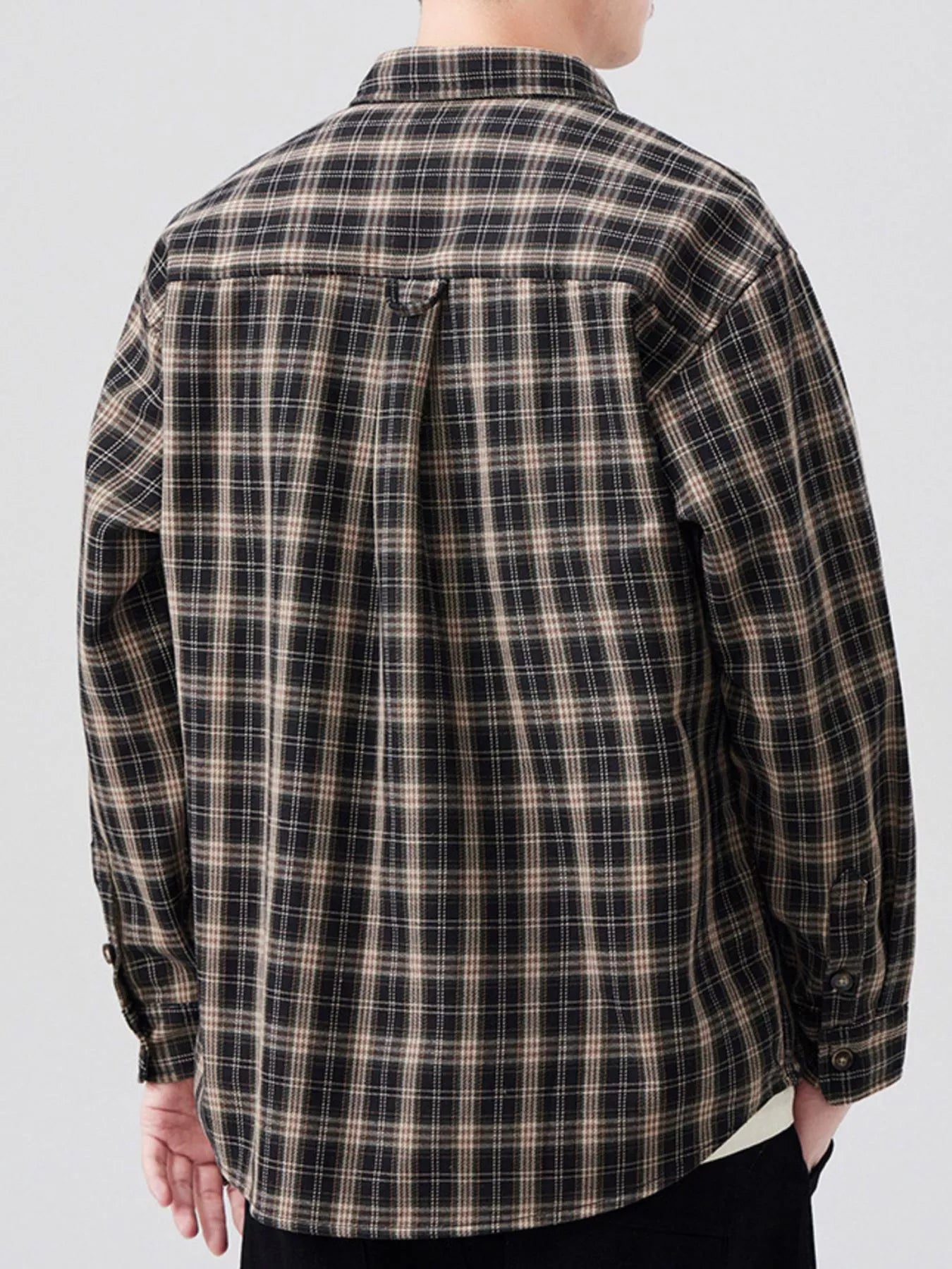 Plus Size Casual Plaid Long Sleeve Shirt in Brown for Men
