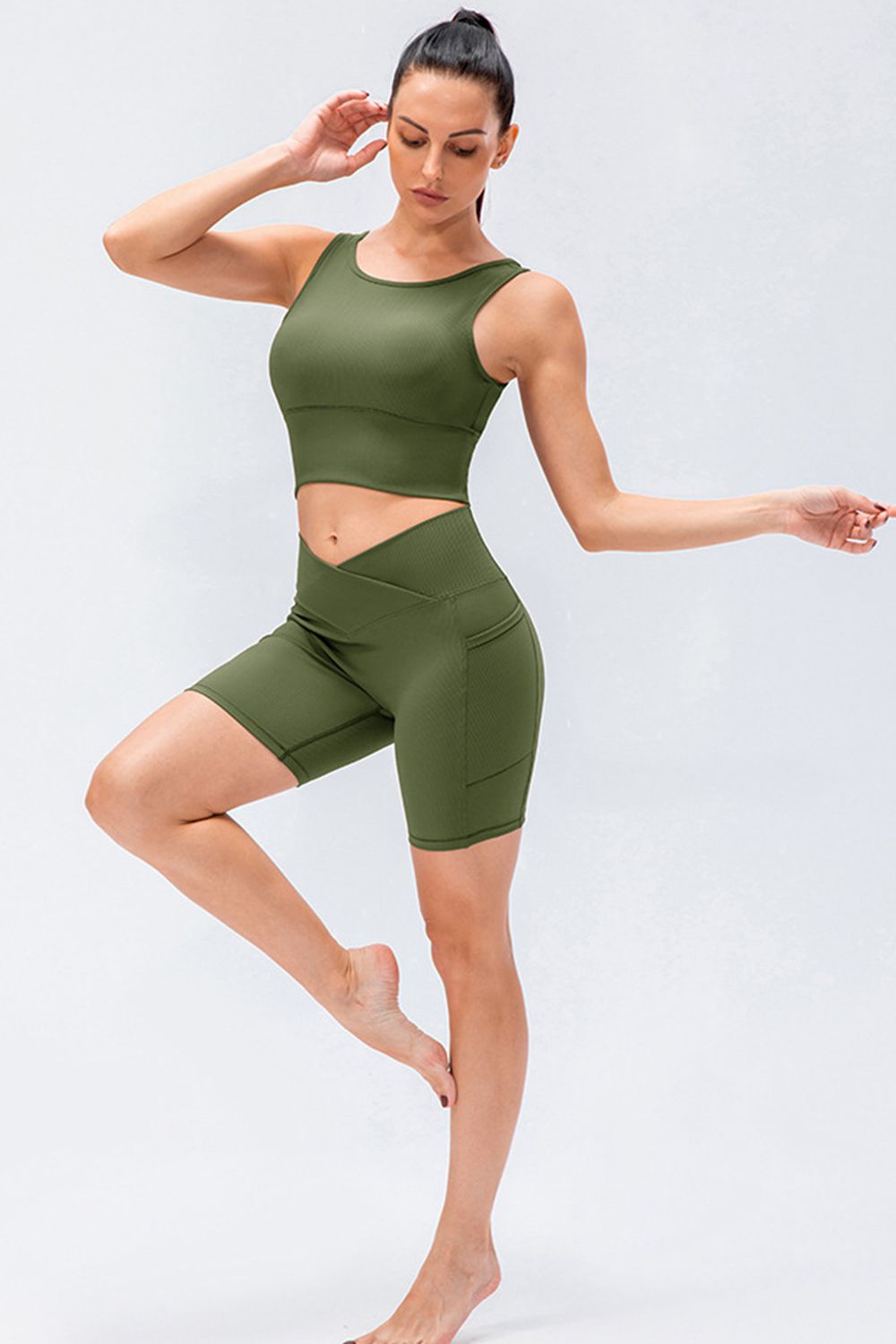 Slim Fit V-Waistband Sports Shorts in Black for Women