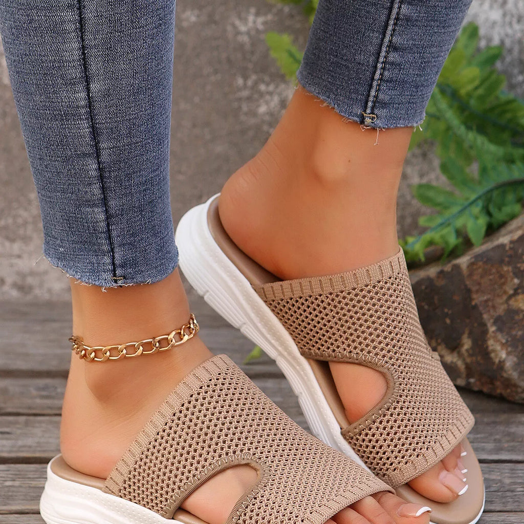 Breathable Mesh Open Toe Sandals in Khaki Color for Women
