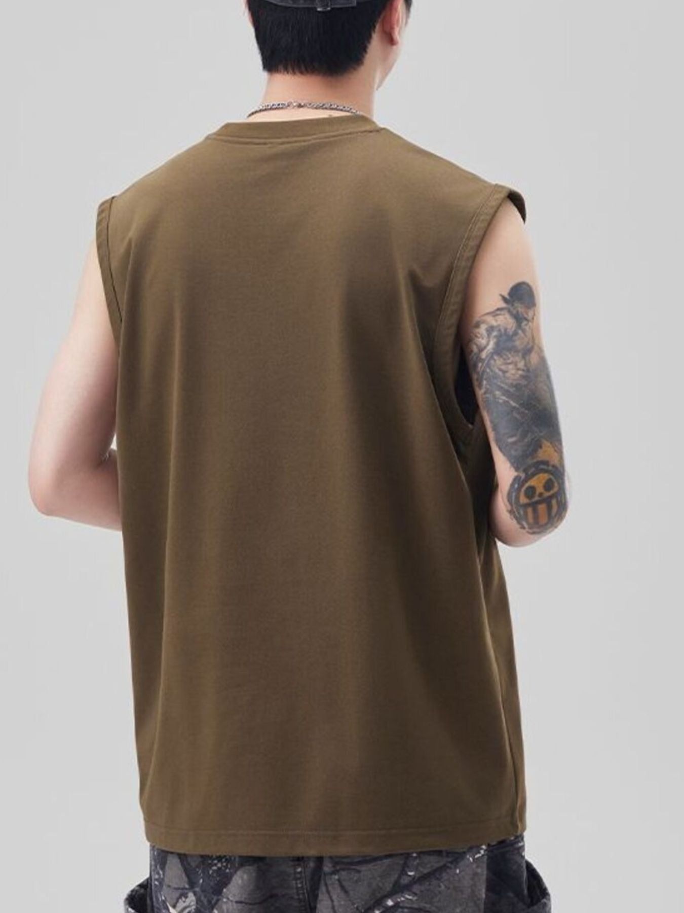 Plus Size Round Neck Tank in Ivory for Men